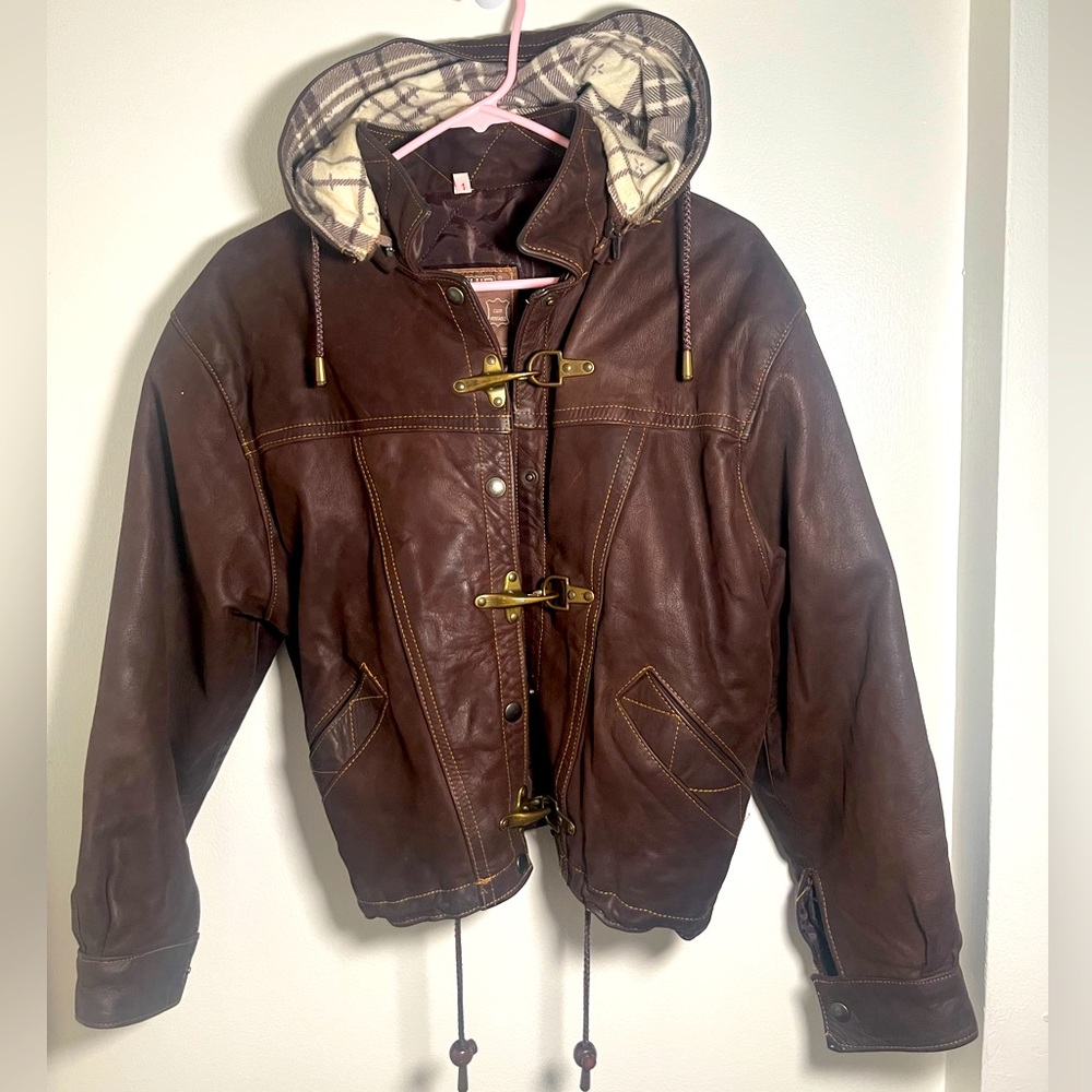 Hooded leather jacket